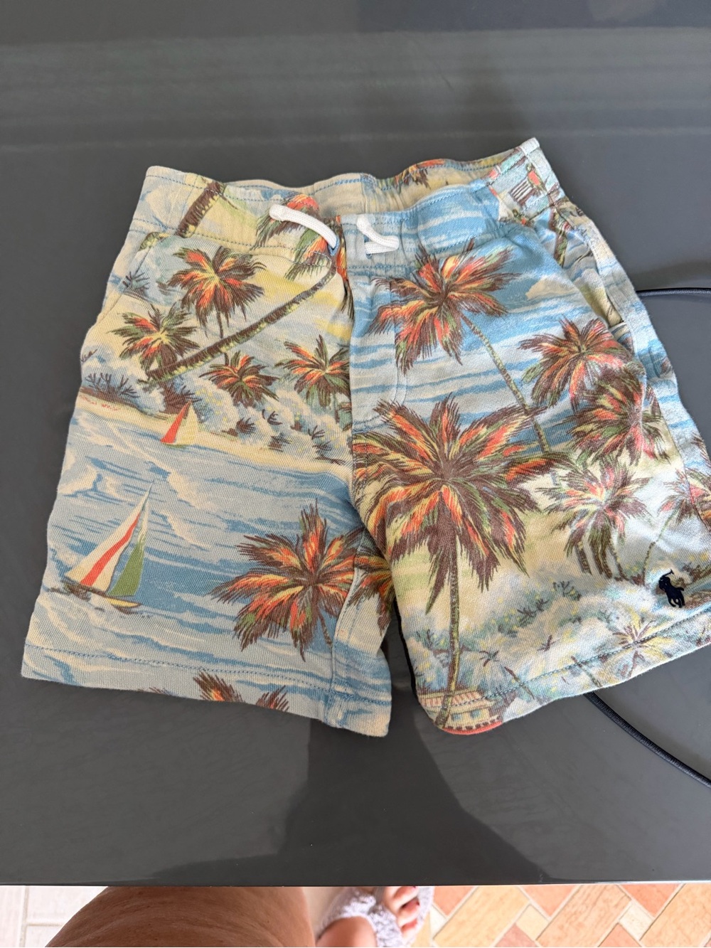 Polo by Ralph Lauren Men's Tropical Palm Print Shorts in Light Blue and Beige